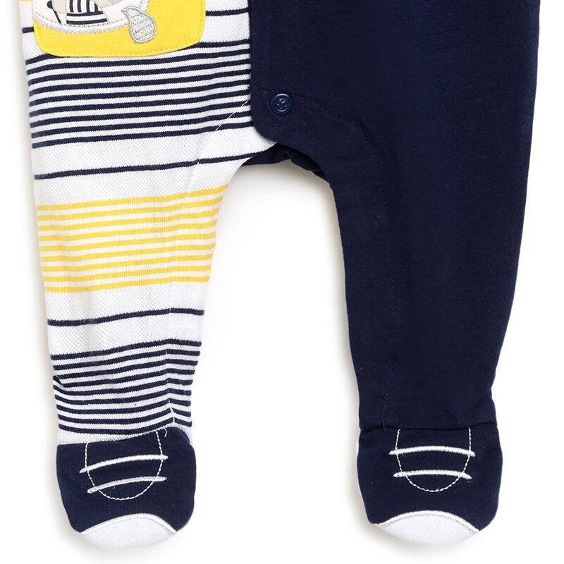 Boys Dark Blue Striped Front Opening Babysuit image number 2